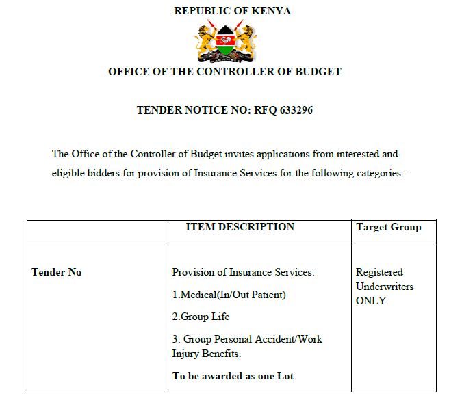 TENDER NOTICE NO: RFQ 633296